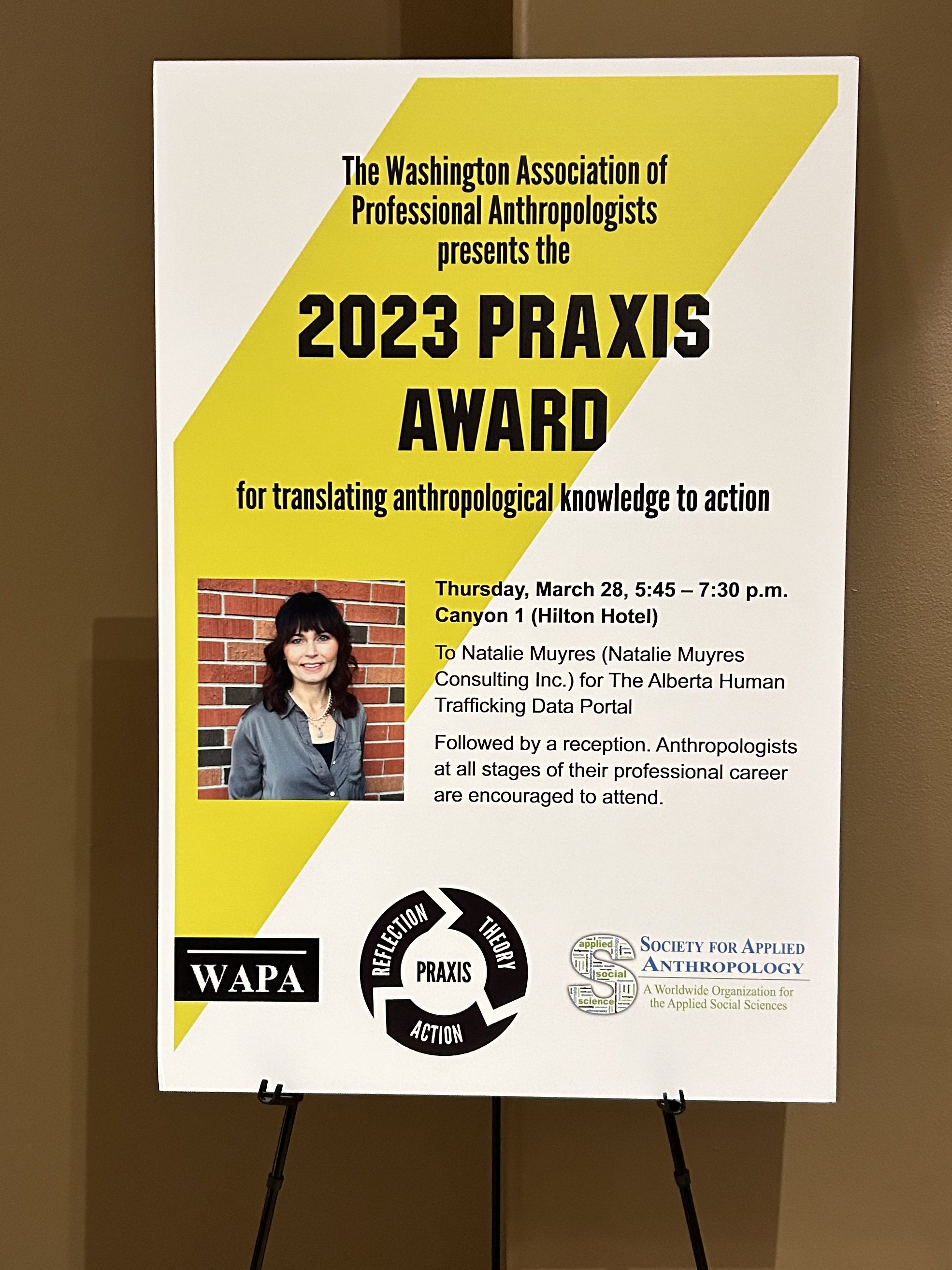 Image of poster announcing 2023 praxis award winner of the Washington Association of Professional Anthropologists (WAPA)